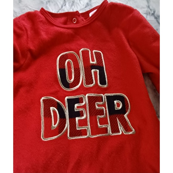 Holiday Time "OH DEER" Christmas Footed Sleeper 18M Red Reindeer Feet - Picture 4 of 8